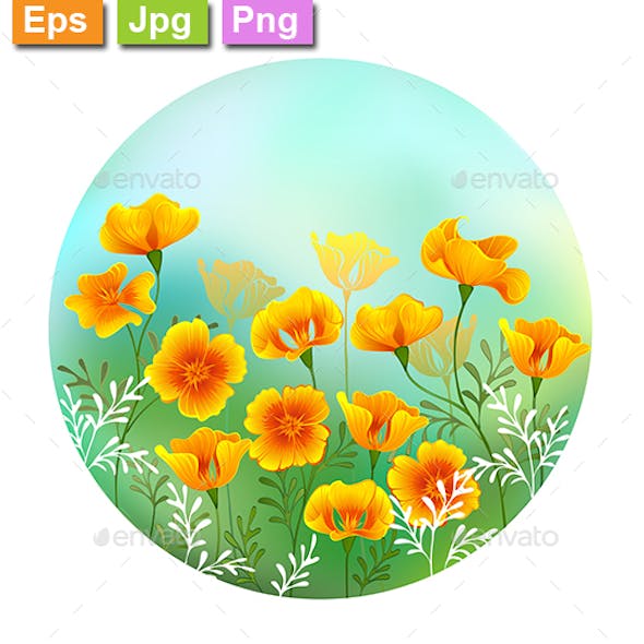 Round Picture with California Poppy