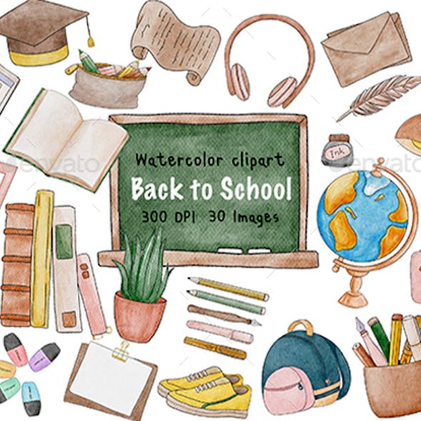 Back to School Watercolor Clipart