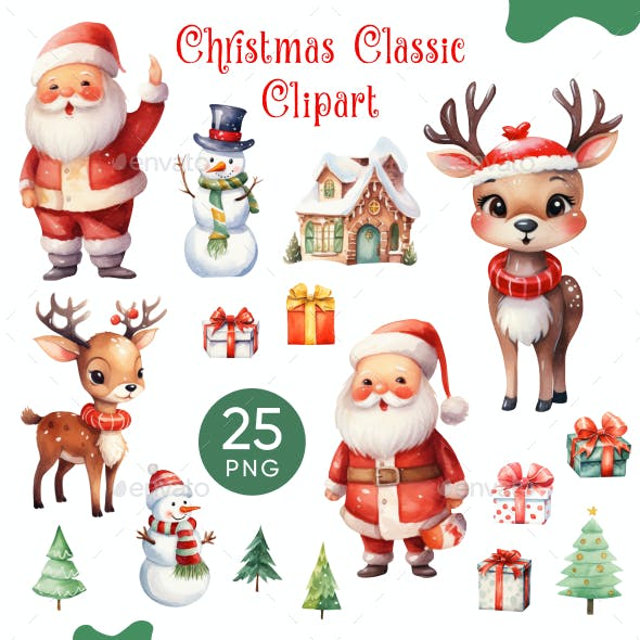 Watercolor Christmas Classic Clipart