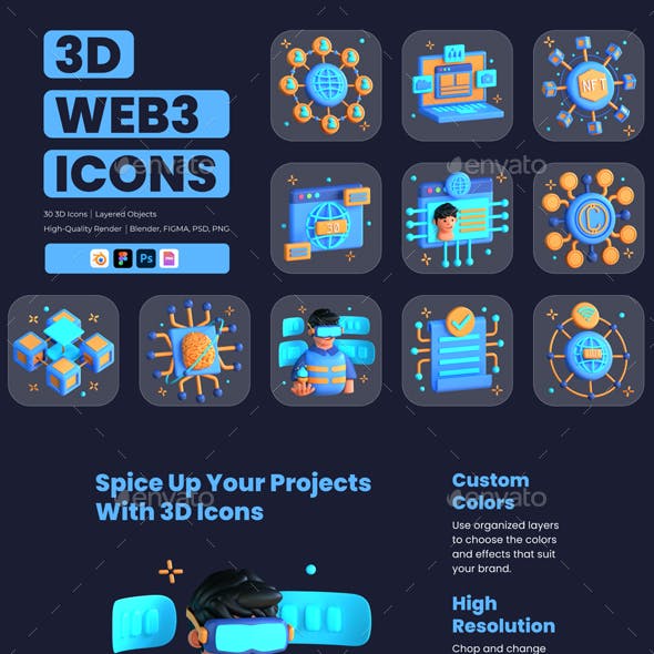 3D Icons Illustration Web 3.0