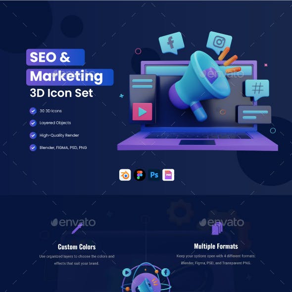30 3D SEO & Marketing Icon