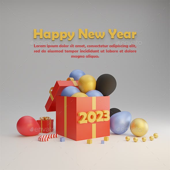 Happy New Year 3D - Lowpoly Objects