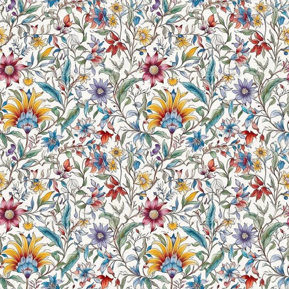 Ethnic Color Watercolor Floral and Botanical Seamless Pattern