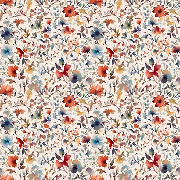 Brown Watercolor Floral and Botanical Seamless Pattern