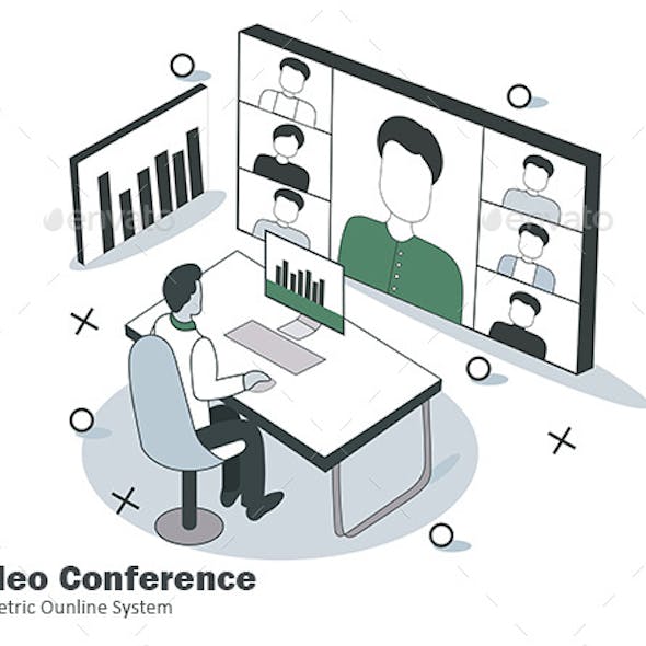 Video Conference Isometric Scene Illustration