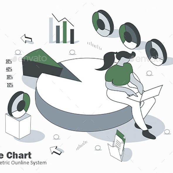 Pie Chart Isometric Scene Illustration