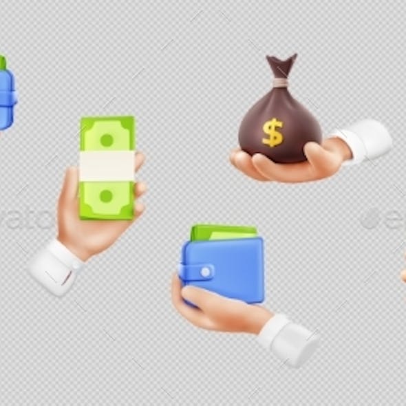 3d Vector Hand with Money Isolated Set Payment