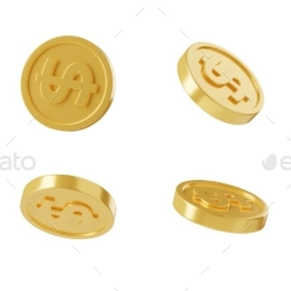 3D Render Dollar Coin in Different Positions